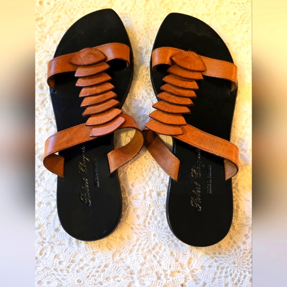 Robert Clergerie Black & Brown Leather Slide Sandals